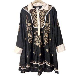 PONG Poco LTD Embroidered Hi-Low Tunic Top | Size Medium